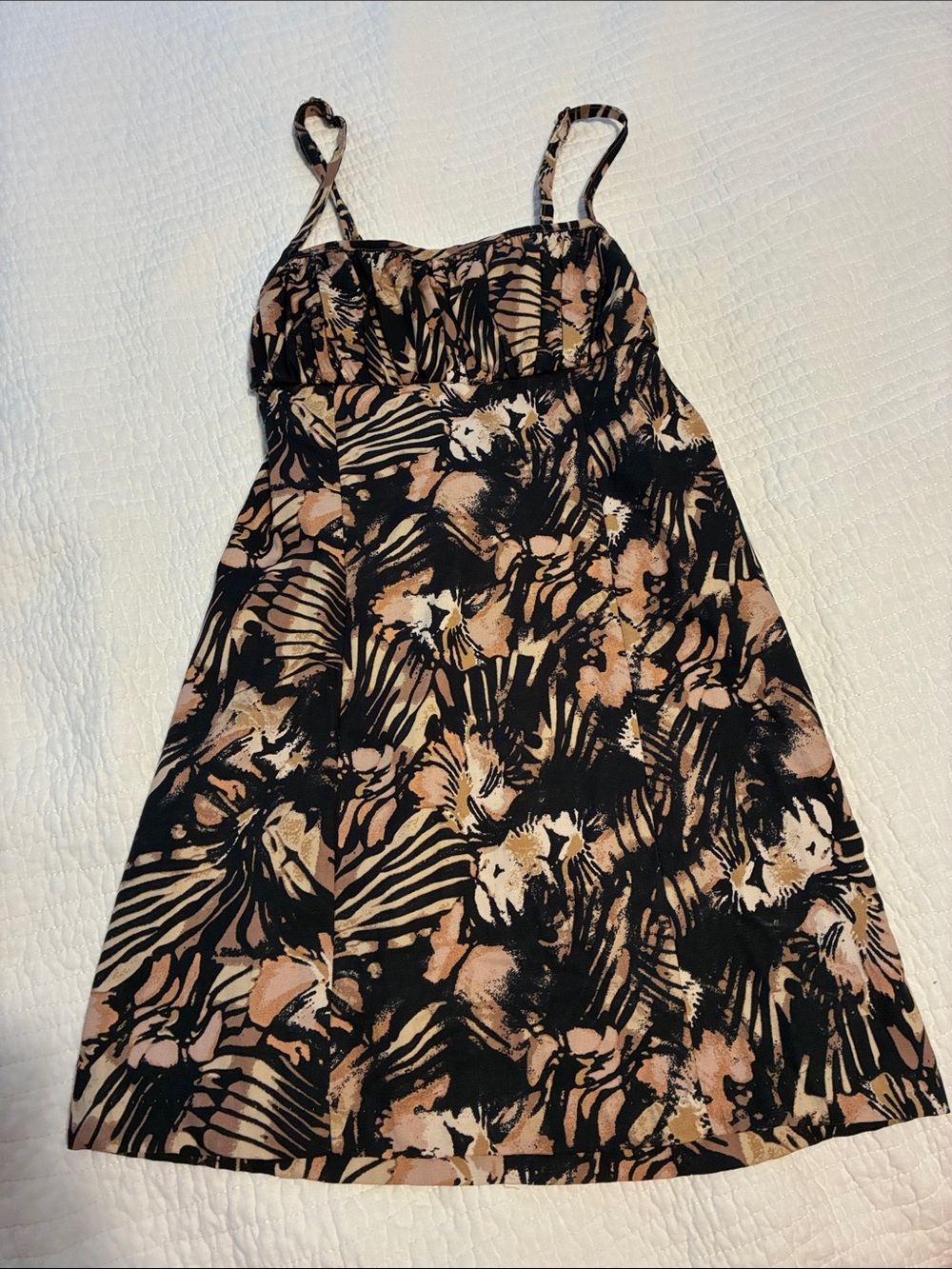 NWT Free People Floral Black and Beige Spaghetti Strap Mini Dress XS and XL